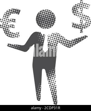 Businessman money icon in halftone style. Grunge background vector ...