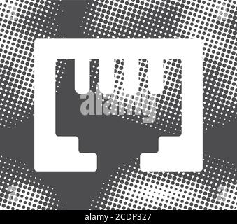 Local area connector icon in halftone style. Black and white monochrome vector illustration. Stock Vector