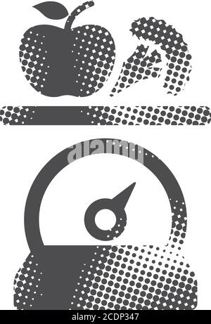 Food scale icon in halftone style. Black and white monochrome vector illustration. Stock Vector