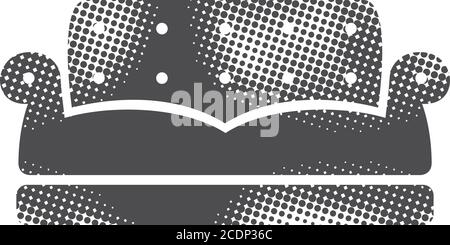 Couch icon in halftone style. Black and white monochrome vector illustration. Stock Vector