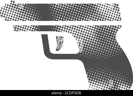 Arm gun icon in halftone style. Black and white monochrome vector illustration. Stock Vector