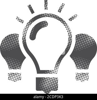 Light bulb icon in halftone style. Black and white monochrome vector ...