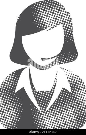 female-receptionist-icon-in-halftone-style-black-and-white-monochrome