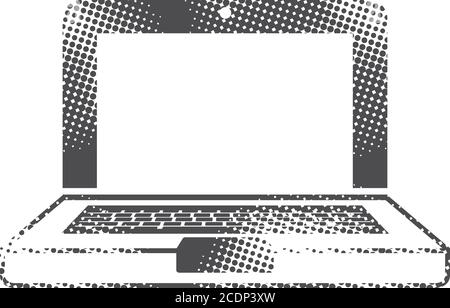 Laptops icon in halftone style. Black and white monochrome vector illustration. Stock Vector