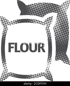 Flour sack icon in halftone style. Black and white monochrome vector illustration. Stock Vector