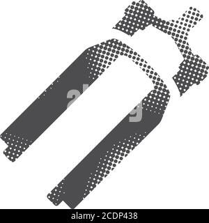 Bicycle suspension fork icon in halftone style. Black and white monochrome vector illustration. Stock Vector