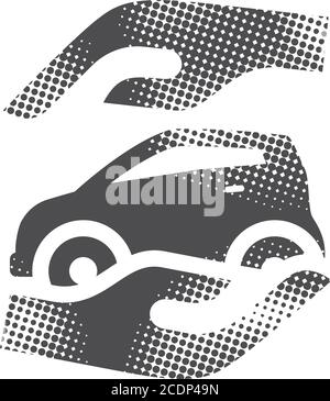 Safety car halftone icon hand drawn color vector illustration Stock ...