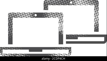 Laptops icon in halftone style. Black and white monochrome vector illustration. Stock Vector