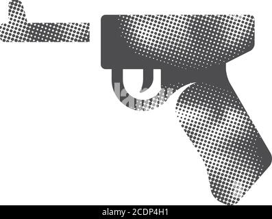 Hand gun icon in halftone style. Black and white monochrome vector illustration. Stock Vector