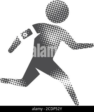 Running athlete icon in halftone style. Black and white monochrome vector illustration. Stock Vector