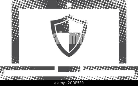 Laptops icon in halftone style. Black and white monochrome vector illustration. Stock Vector