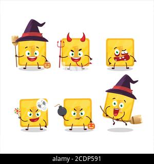 Halloween expression emoticons with cartoon character of gold first button Stock Vector