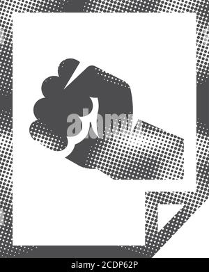 Hand fist icon in halftone style. Black and white monochrome vector illustration. Stock Vector