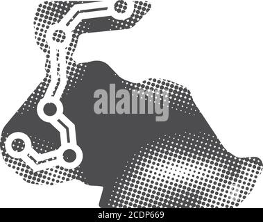 Rally route map icon in halftone style. Black and white monochrome vector illustration. Stock Vector