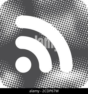 RSS symbol in halftone style. Black and white monochrome vector illustration. Stock Vector