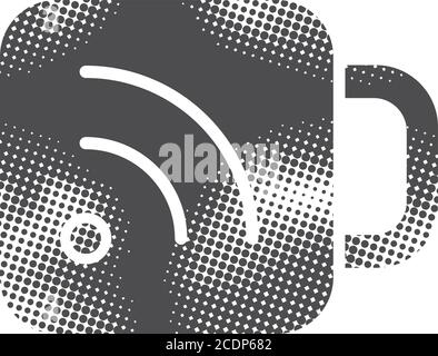 Cup icon with RSS symbol in halftone style. Black and white monochrome vector illustration. Stock Vector