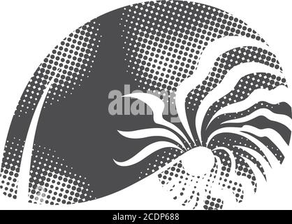 Nautilus icon in halftone style. Black and white monochrome vector illustration. Stock Vector
