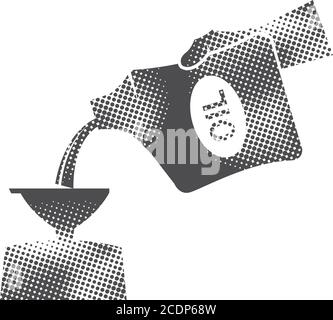 Oil topping icons in halftone style. Automotive vehicle maintenance service. Black and white monochrome vector illustration. Stock Vector