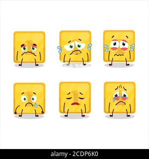Gold first button cartoon character with sad expression Stock Vector