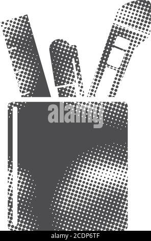 Pencil and ruler icon in halftone style. Grunge background vector ...