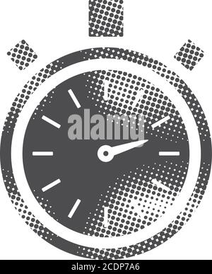 Stopwatch icon in halftone style. Black and white monochrome vector illustration. Stock Vector