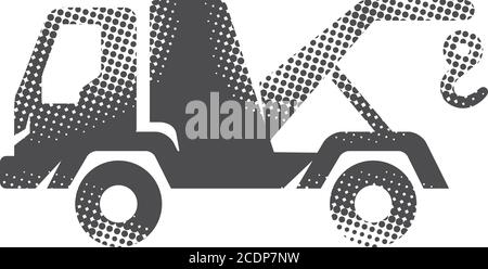 Tow icon in halftone style. Black and white monochrome vector illustration. Stock Vector