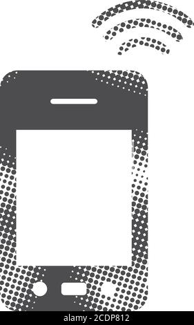 Smartphone icon in halftone style. Black and white monochrome vector illustration. Stock Vector