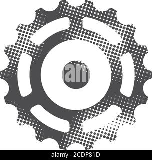 Sprocket icon in halftone style. Black and white monochrome vector illustration. Stock Vector