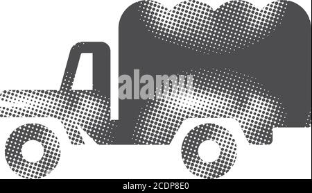 Military truck icon in halftone style. Grunge background vector ...