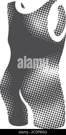 Triathlon suit icon in halftone style. Black and white monochrome vector illustration. Stock Vector