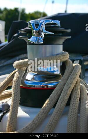 Winch on sailing boat Stock Photo