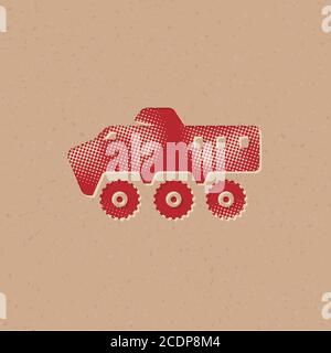 Military truck icon in halftone style. Grunge background vector ...