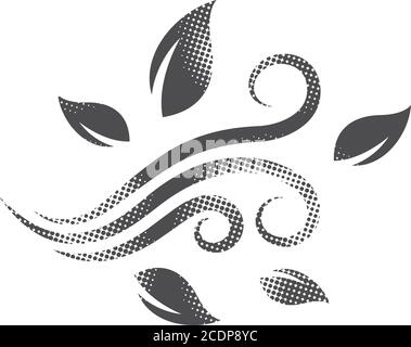 Blowing leaves icon in halftone style. Black and white monochrome vector illustration. Stock Vector