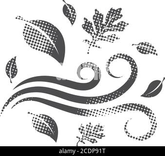 Autumn leaves icon in halftone style. Black and white monochrome vector illustration. Stock Vector