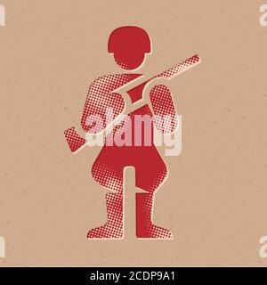 World War army icon in halftone style. Grunge background vector illustration. Stock Vector
