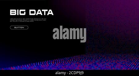 Big Data stream with Depth of Field Effect DoF. Vivid big data particles with bokeh effect and copy space. Linear perspective. Binary code structure Stock Vector