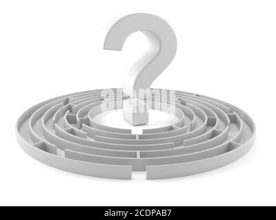 Maze with question mark isolated on white background Stock Photo