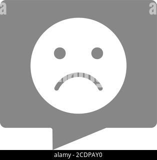 Speech bubble with sad face grey icon. Chat symbol, unpleasant communication, negative feedback sign Stock Vector