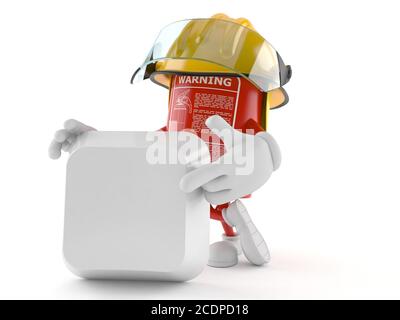 Fire extinguisher character with blank keyboard key isolated on white background Stock Photo