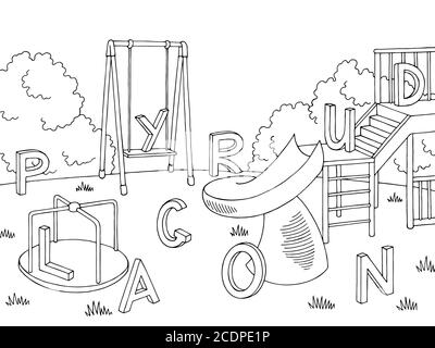 Playground graphic black white landscape sketch illustration vector ...