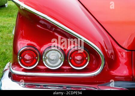 Tail Lights and a wing on old classic american car Stock Photo