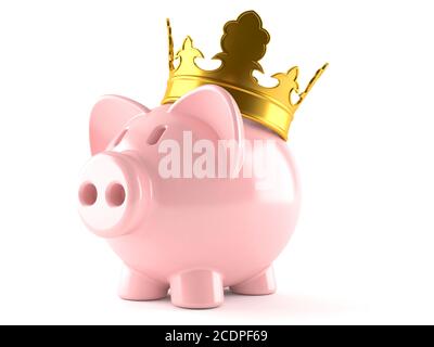 Piggy bank with crown isolated on white background