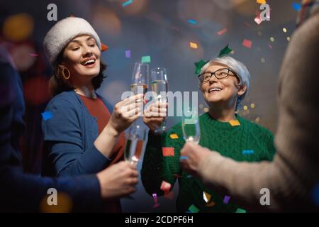 Merry Christmas and Happy New Year! People are having fun and celebrating holidays. Stock Photo