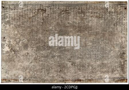 Old dirty concrete plate isolated on white. Gray grunge background Stock Photo