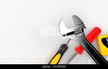 Work tools on blank sheet of paper Stock Photo