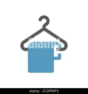 Hanger with a cloth or a towel glyph icon. Dry cleaning or bathroom simple vector symbol. Stock Vector