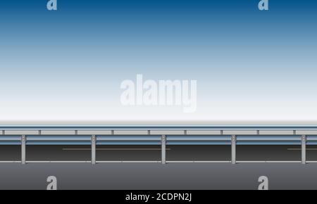 Side view of the road, overpass, bridge with a crash barrier, roadside, clear blue sky background, vector illustration Stock Vector