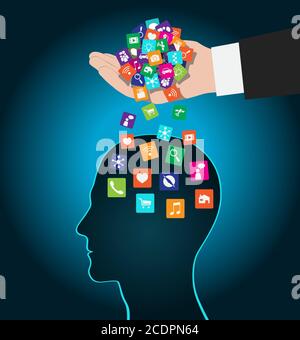 Change, replacement way of thinking, mind control, perception management Stock Vector