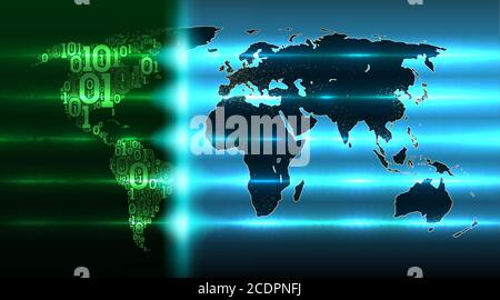 World map with evolving digital global technologies of the future. Map ...