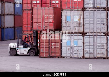 Container handlers working in the yard. Stock Photo